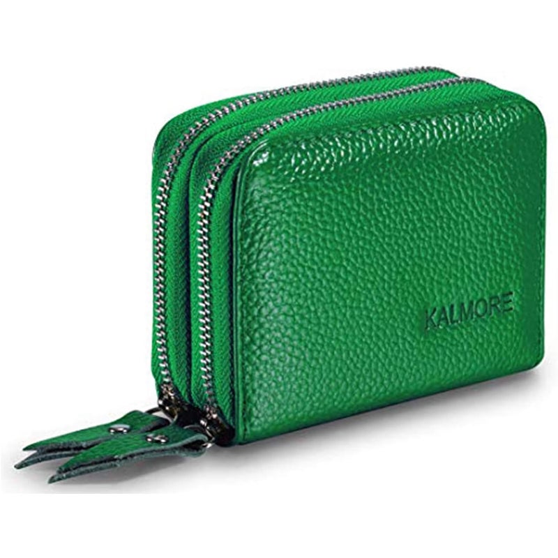 KALMORE Women's Leather RFID Secured Spacious Cute Card Wallet Small Purse, Green, Two Zippers - Image 1
