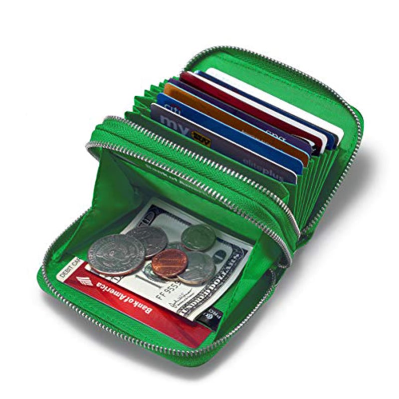 KALMORE Women's Leather RFID Secured Spacious Cute Card Wallet Small Purse, Green, Two Zippers - Image 4