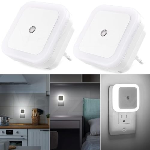 VazzLox Night Lamp for Bedroom 2PCS Smart Sensor Automatic ON/OFF Dim LED Light Energy Saving 0.5W Night Light Long Life Plug in Bed Lamps for Bedroom Lights for Hallway Stairs Kitchen Bathroom (Cool) - Image 1