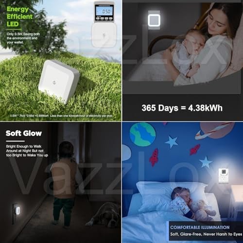 VazzLox Night Lamp for Bedroom 2PCS Smart Sensor Automatic ON/OFF Dim LED Light Energy Saving 0.5W Night Light Long Life Plug in Bed Lamps for Bedroom Lights for Hallway Stairs Kitchen Bathroom (Cool) - Image 4