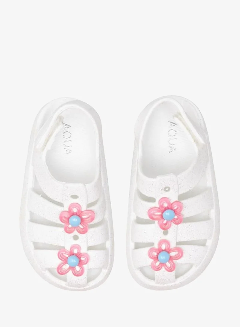 أكوا صنادل بناتي بشريط لاصق بتصميم زهري