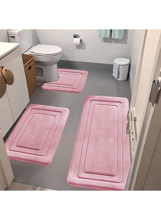Royal Blue 3 Piece Bathroom Mat Set Coral Fleece Non Slip Absorbent - Image 5