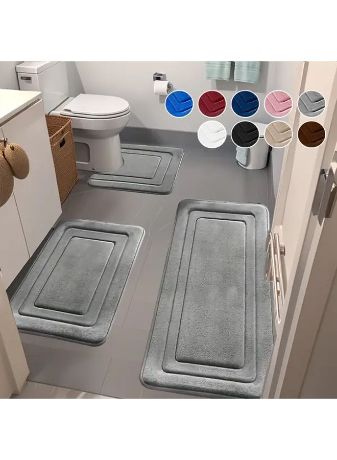 Royal Blue 3 Piece Bathroom Mat Set Coral Fleece Non Slip Absorbent - Image 1