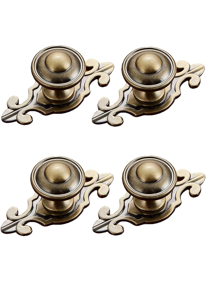 S-TOP 4 Pack Antique Brass Cabinet Knobs, Vintage Round Drawer Knobs with Backplate, Decorative Knobs for Kitchen, Cabinets, Dresser Drawer, Cupboard, Round - Image 1