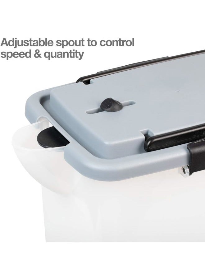 petfusion BetterBin Portable Litter Storage Bin Container (16.5 x 11.7 x 19 lwh) | Holds up to 25 lbs/10 Gallons; Great for Dry Dog & Cat Food | Adj Spout, Back & Top Handles, Heavy Duty Wheels - Image 4
