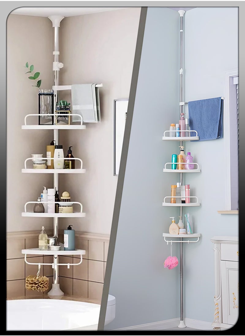 DBLEW - Adjustable 4 Tier Telescopic Shower Caddy Corner Rack Bathroom Shelf Stand With Towel Bar Shelves Tray Hooks Rustproof Metal Pole Rod For Storage Organizer Bathtub Toilet Floor to Ceiling Extendable H - Image 1