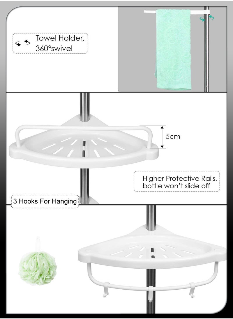 DBLEW - Adjustable 4 Tier Telescopic Shower Caddy Corner Rack Bathroom Shelf Stand With Towel Bar Shelves Tray Hooks Rustproof Metal Pole Rod For Storage Organizer Bathtub Toilet Floor to Ceiling Extendable H - Image 1
