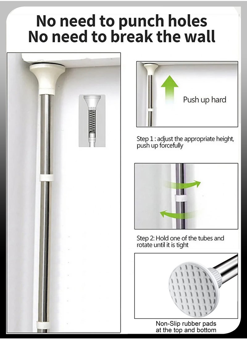 DBLEW - Adjustable 4 Tier Telescopic Shower Caddy Corner Rack Bathroom Shelf Stand With Towel Bar Shelves Tray Hooks Rustproof Metal Pole Rod For Storage Organizer Bathtub Toilet Floor to Ceiling Extendable H - Image 1