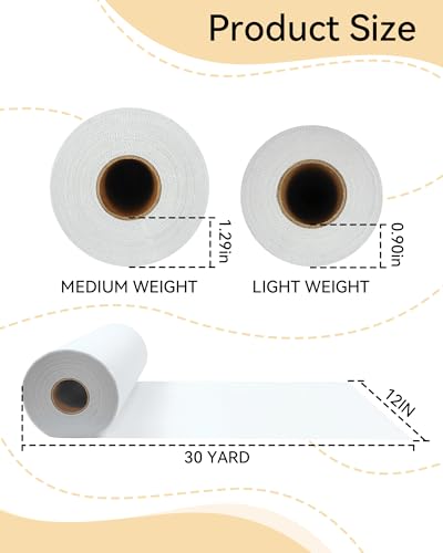 FIVEIZERO Medium Weight Iron-On Non-Woven Fusible Interfacing: 12inch" x 30yd Medium Weight Non-Woven Interfacing Iron On Polyester Single-Sided Interfacing for DIY Crafts Supplies - Image 2