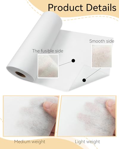 FIVEIZERO Medium Weight Iron-On Non-Woven Fusible Interfacing: 12inch" x 30yd Medium Weight Non-Woven Interfacing Iron On Polyester Single-Sided Interfacing for DIY Crafts Supplies - Image 3