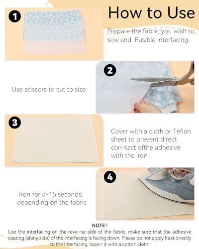 FIVEIZERO Medium Weight Iron-On Non-Woven Fusible Interfacing: 12inch" x 30yd Medium Weight Non-Woven Interfacing Iron On Polyester Single-Sided Interfacing for DIY Crafts Supplies - Image 4