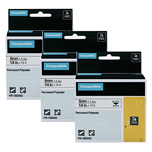 Aonomi Rhino 4200 Label Tape 3/8 Compatible with DYMO 18482 Permanent Polyester Refills A18482 for DYMO Rhino 5200, 4200, 5000, 6000 Industrial Label Makers, Black on White, 3/8" x 18', 3-Pack - Image 1