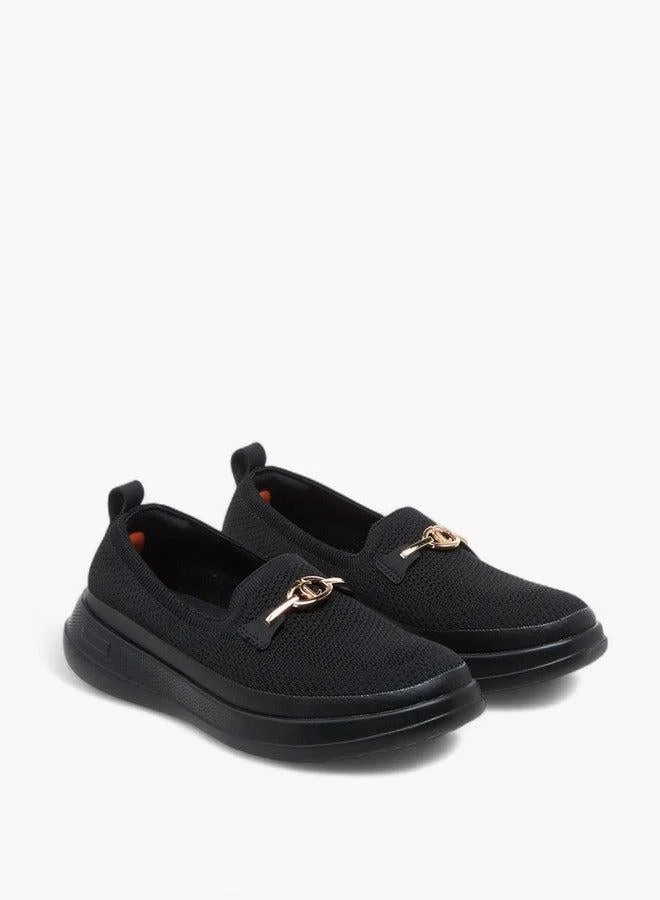 Women's Metal Accent Flyknit Slip-On Loafers with Pull Tabs
