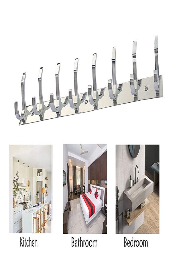 MAP Pack of 1 Stainless Steel SC-Premium Dual Edge -8 PIN Cloth Hanger Bathroom Wall Door Hooks, Silver Section - Image 2