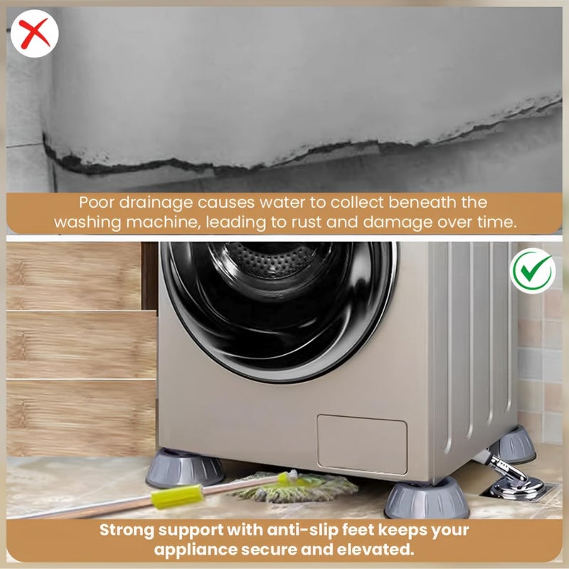 JD FRESH Washing Machine Vibration Pads/Bracket Base for Washing Machine/Noise Reducing Refrigerator Stand with Height Adjustment Feet/Washing Machine Stands with Anti-Slip Rubber - Oval (Grey-4 Pcs) - Image 5