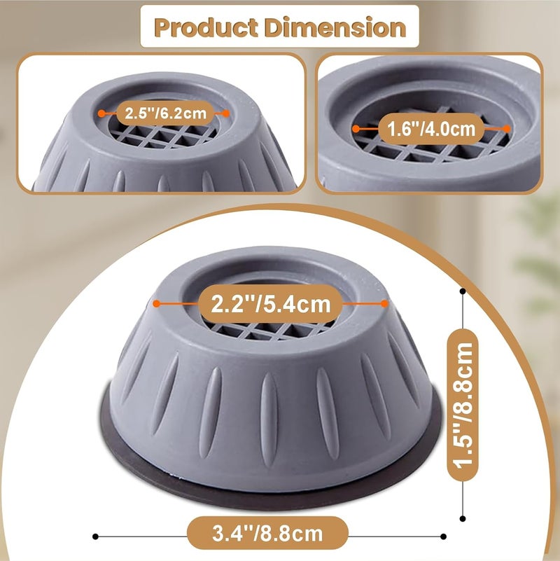 JD FRESH Washing Machine Vibration Pads/Bracket Base for Washing Machine/Noise Reducing Refrigerator Stand with Height Adjustment Feet/Washing Machine Stands with Anti-Slip Rubber - Oval (Grey-4 Pcs) - Image 3