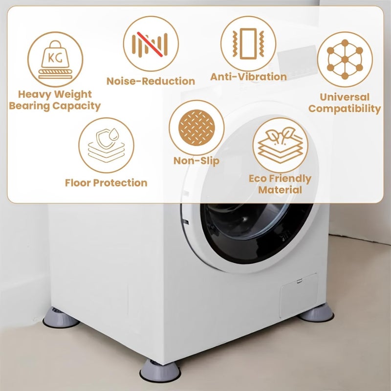 JD FRESH Washing Machine Vibration Pads/Bracket Base for Washing Machine/Noise Reducing Refrigerator Stand with Height Adjustment Feet/Washing Machine Stands with Anti-Slip Rubber - Oval (Grey-4 Pcs) - Image 4