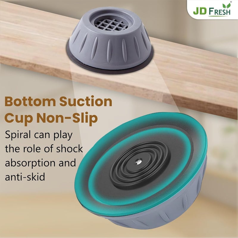 JD FRESH Washing Machine Vibration Pads/Bracket Base for Washing Machine/Noise Reducing Refrigerator Stand with Height Adjustment Feet/Washing Machine Stands with Anti-Slip Rubber - Oval (Grey-4 Pcs) - Image 2
