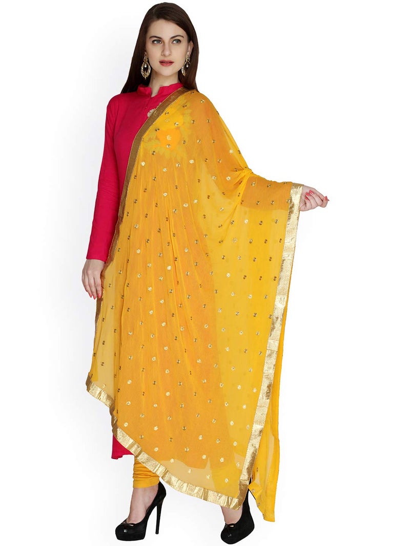themilestocks Woman's Embroidered Chiffon Dupatta Scarf Shawl Wrap Soft Indian Bridal Wedding (Yellow) - Image 5