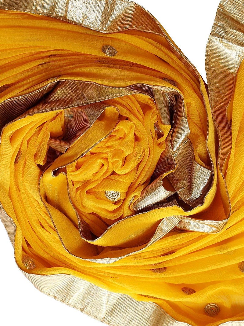 themilestocks Woman's Embroidered Chiffon Dupatta Scarf Shawl Wrap Soft Indian Bridal Wedding (Yellow) - Image 3
