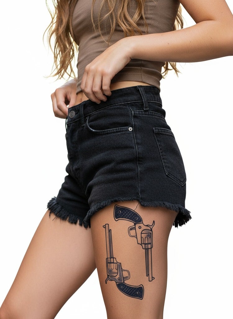 2 Week Tattoo Semi Permanent Tattoos Medium Gun Sticker, Large Sheet Lasting 2 Weeks Tattoo for Women Girls and Men Realistic Temporary Tattoo Stickers - Image 1