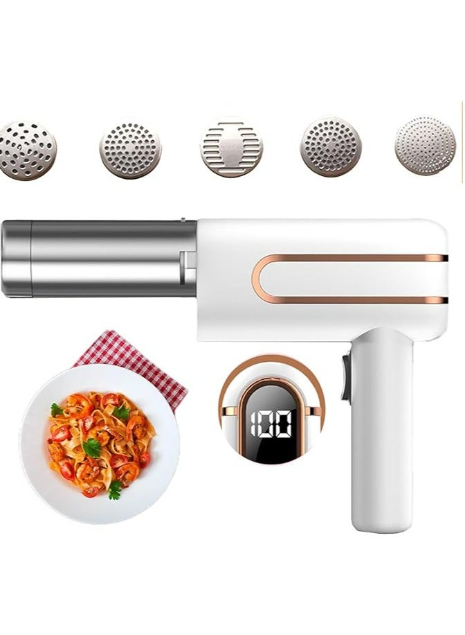 Handheld Electric Pasta Maker, 5-in-1 Cordless Noodle Maker with Power Indicator, Portable Stainless Pasta Machine Automatic Spaghetti Maker for Kitchen Homemade Pasta, White  - Image 1