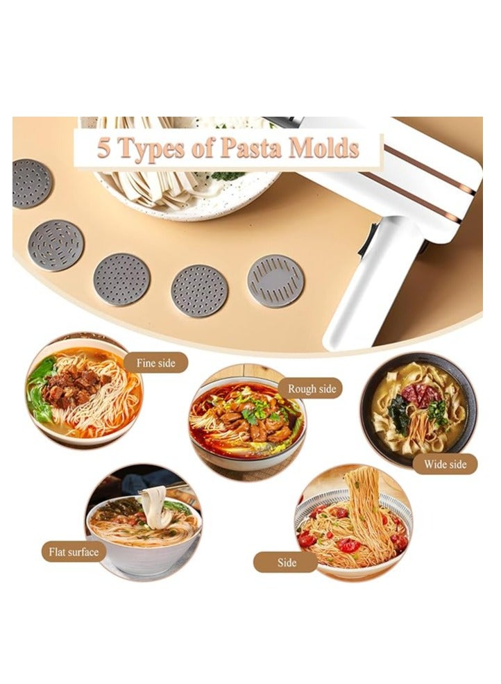 Electric Pasta Maker, 5-in-1 Cordless Noodle Maker with Power Indicator, Portable Stainless Pasta Machine, Automatic Spaghetti Maker for Kitchen Homemade Pasta, White - Image 5