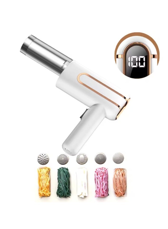 Electric Pasta Maker, 5-in-1 Cordless Noodle Maker with Power Indicator, Portable Stainless Pasta Machine, Automatic Spaghetti Maker for Kitchen Homemade Pasta, White - Image 1