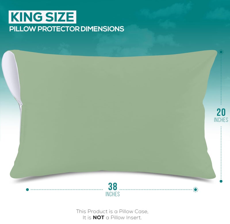Utopia Bedding Waterproof Pillow Protectors Zippered (2 Pack  Sage) King Size  Zippered Pillowcases  Bed Bug Proof Pillow Encasement Covers 20 x 38 Inches - Image 2