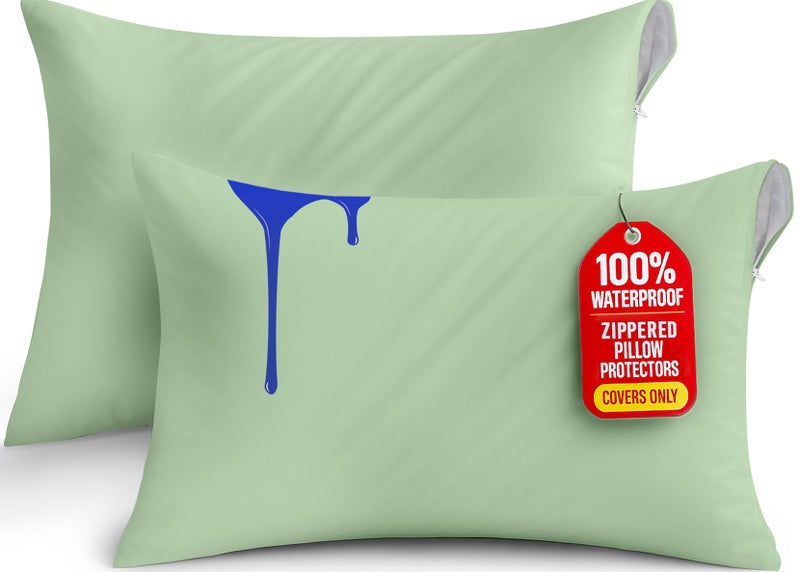 Utopia Bedding Waterproof Pillow Protectors Zippered (2 Pack  Sage) King Size  Zippered Pillowcases  Bed Bug Proof Pillow Encasement Covers 20 x 38 Inches - Image 1