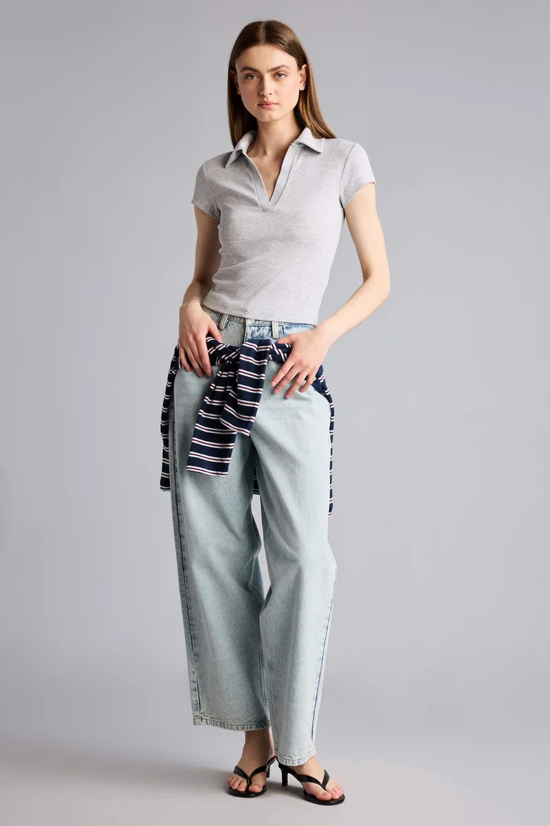 DeFacto Slim Fit Ribana Short Sleeve Polo T-Shirt