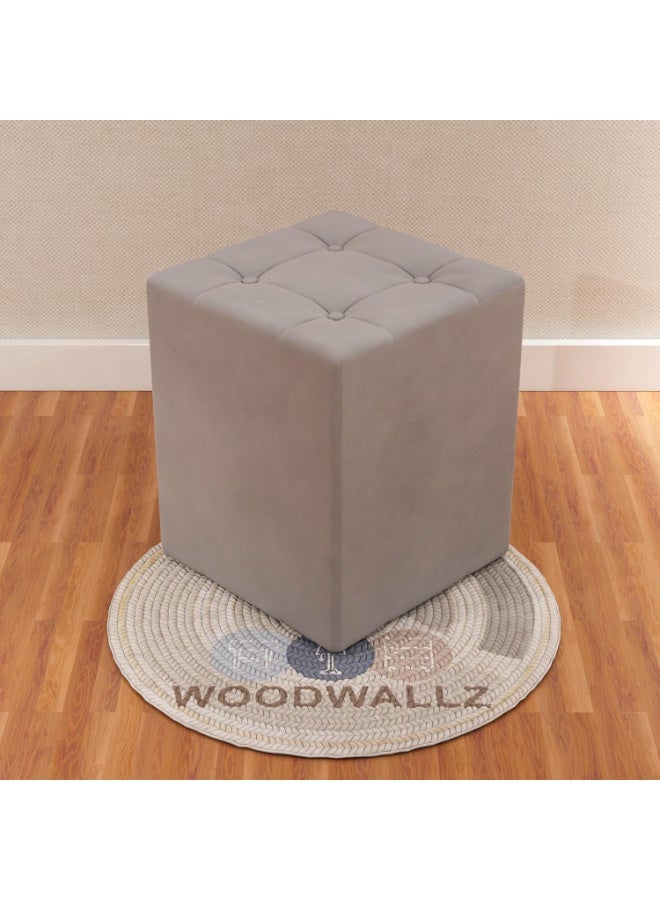 Small square ottoman-style padded seat in velvet, square linen footstool for living room (grey) - Image 1