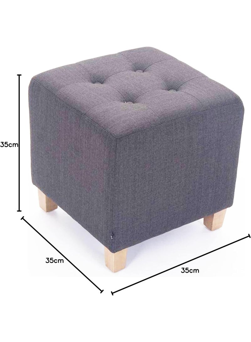 Small square ottoman-style padded seat in velvet, square linen footstool for living room (grey) - Image 2