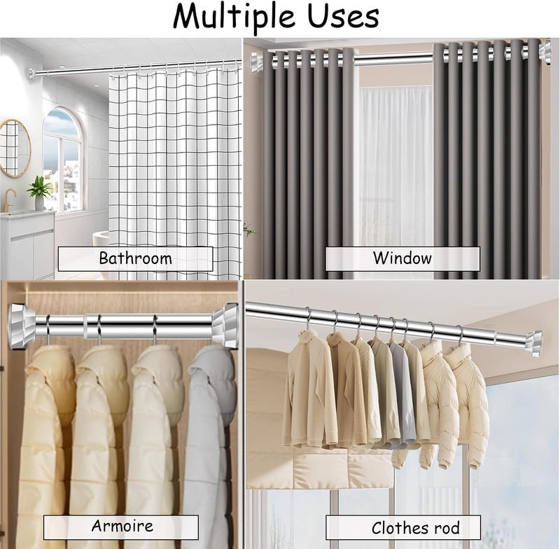 304 Stainless Steel Shower Curtain Rod, Telescopic Curtain Pole, 2.5cm Diameter Stainless Steel Brushed Nickel Shower Pole, for Bathroom, Room Divider, Closet Rod (55-85cm) - Image 4