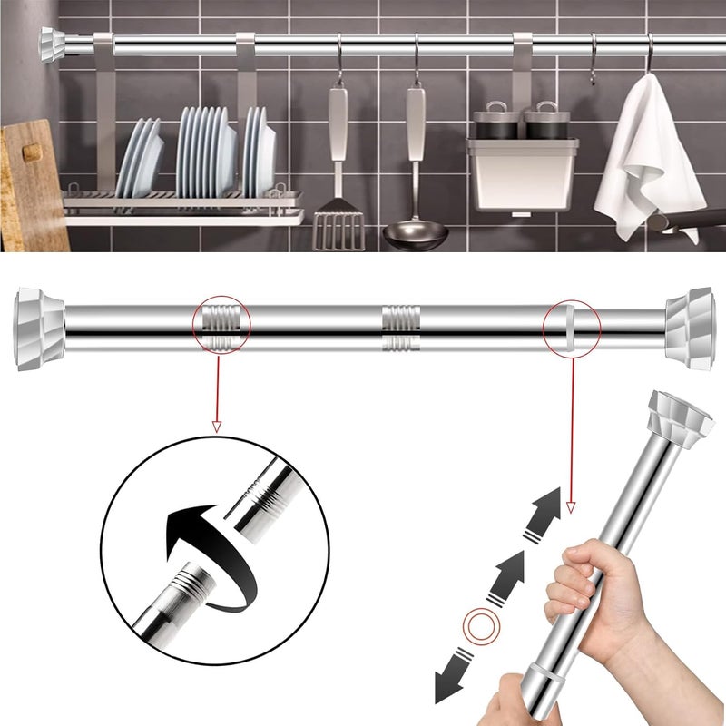 304 Stainless Steel Shower Curtain Rod, Telescopic Curtain Pole, 2.5cm Diameter Stainless Steel Brushed Nickel Shower Pole, for Bathroom, Room Divider, Closet Rod (55-85cm) - Image 2