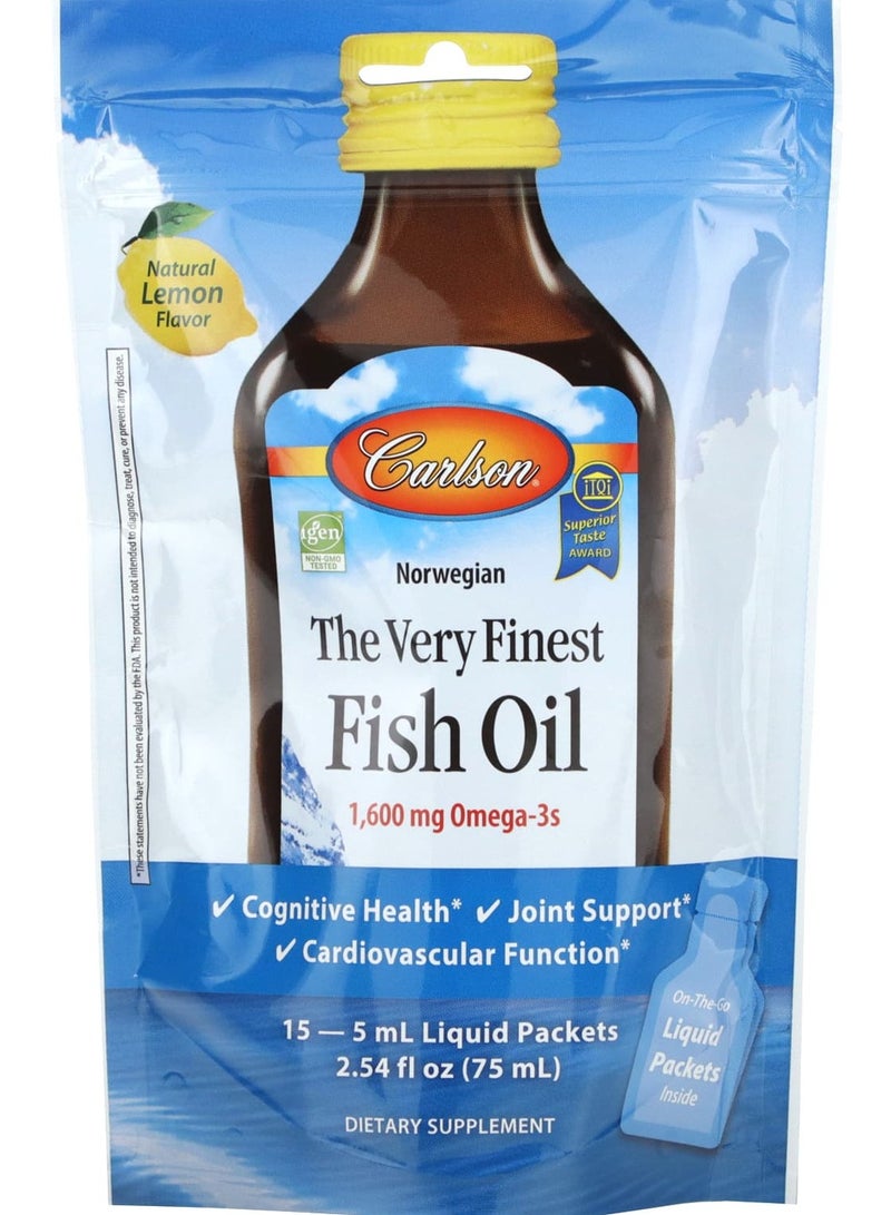 زيت السمك النرويجي، الأفضل على الإطلاق، ليمون طبيعي، 1,600 ملغ، 15 عبوة، (5 مل) لكل منها