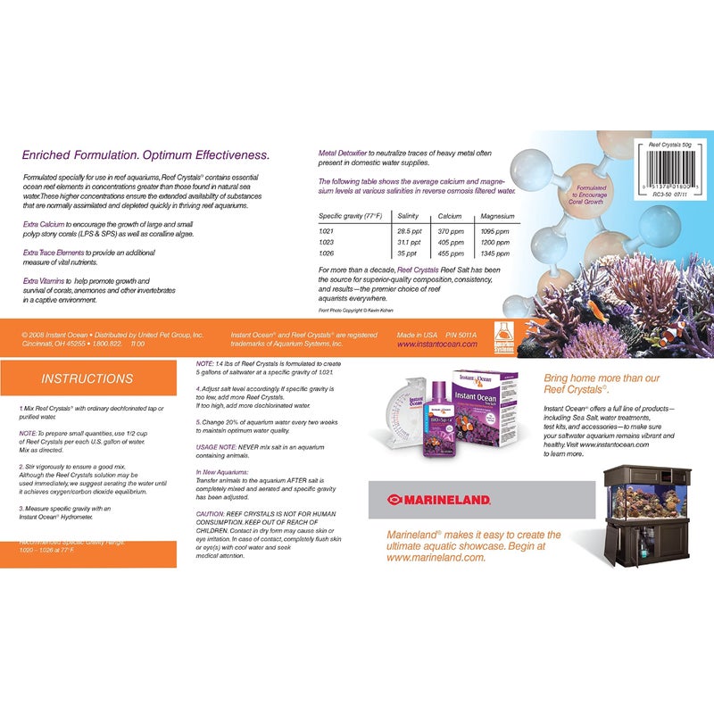 Instant Ocean Reef Crystals Reef Salt For 50 Gallons, Enriched Formulation For aquariums - Image 3