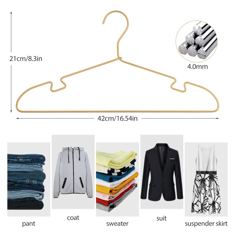 VWV Gold Aluminum Hangers, 16.5 Inch Smooth and Durable Metal Shirt Dress Hanger, Lightweight and Sturdy Metal Hanger for Suit Jackets and Casual Pants (20 Pack) - Image 2