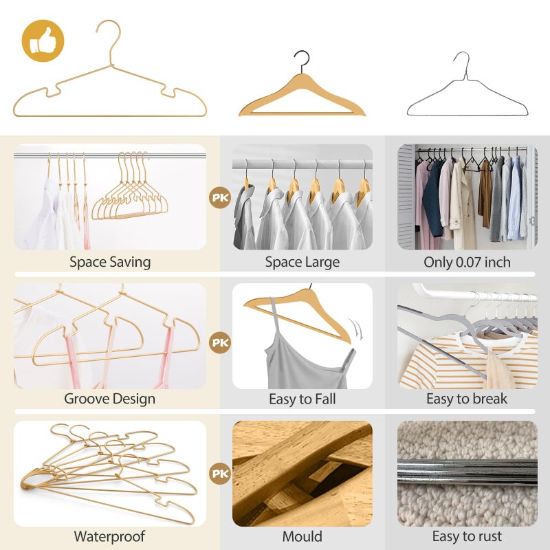 VWV Gold Aluminum Hangers, 16.5 Inch Smooth and Durable Metal Shirt Dress Hanger, Lightweight and Sturdy Metal Hanger for Suit Jackets and Casual Pants (20 Pack) - Image 4