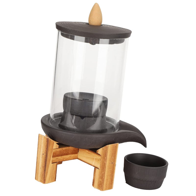 Red Porcelain Backflow Incense Burner with Acrylic Windshield Waterfall Smoke Effect Windproof Design for Meditation Home Decor - Image 5