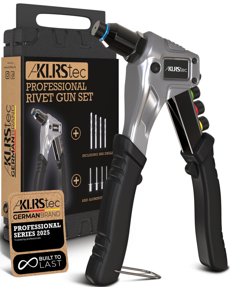 KLRS طقم مسدس ريفيت احترافي KLRStec يشمل 120 ريفيت و 4 مثاقب HSS - طقم أدوات ريفيت عالي الجودة لمعالجة الريفيتات العمياء - Image 1