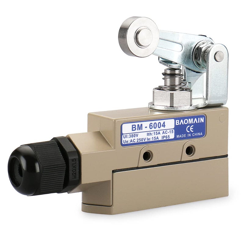 Baomain TZ-6004 Sealed Limit Switch, BM-6004 15A/250VAC, Roller Plunger Switch, IP65 Waterproof CE Listed - Image 1