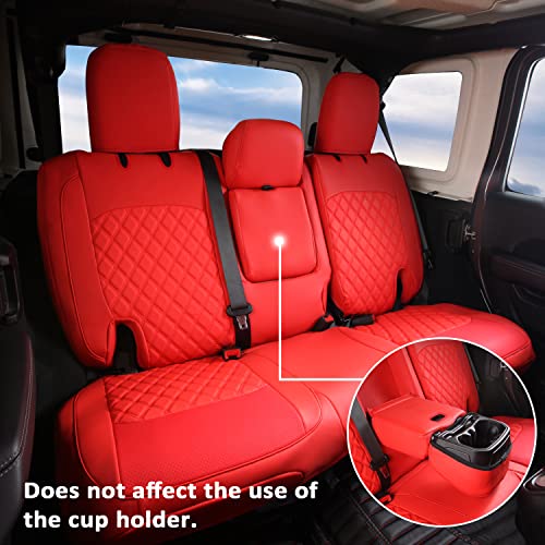 GIANT PANDA Customized Full Set Car Seat Covers for Jeep Wrangler 4 Door JL Sahara Altitude Rubicon 392 Unlimited 2018 2019 2020 2021 2022 2023 2024 with Rear Cup Holder,Faux Leather - (Red) - Image 5