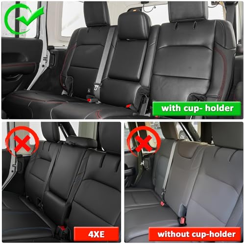 GIANT PANDA Customized Full Set Car Seat Covers for Jeep Wrangler 4 Door JL Sahara Altitude Rubicon 392 Unlimited 2018 2019 2020 2021 2022 2023 2024 with Rear Cup Holder,Faux Leather - (Red) - Image 3