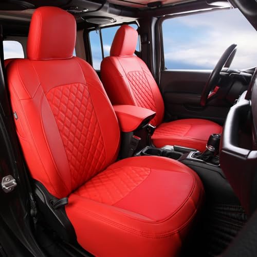 GIANT PANDA Customized Full Set Car Seat Covers for Jeep Wrangler 4 Door JL Sahara Altitude Rubicon 392 Unlimited 2018 2019 2020 2021 2022 2023 2024 with Rear Cup Holder,Faux Leather - (Red) - Image 1