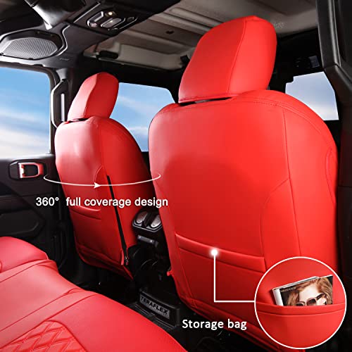 GIANT PANDA Customized Full Set Car Seat Covers for Jeep Wrangler 4 Door JL Sahara Altitude Rubicon 392 Unlimited 2018 2019 2020 2021 2022 2023 2024 with Rear Cup Holder,Faux Leather - (Red) - Image 4