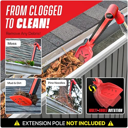 Colbent MultiAngle Gutter Cleaning Tools from the Ground Gutter Cleaner tool attachment for Threaded Poles Gutter Scoop Brush for rain gutter cleaning and leaf removal from Gutter Guard - Image 3