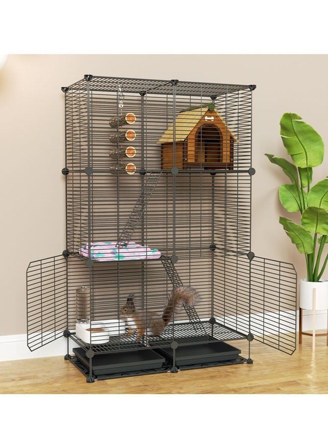 Generic Indoor Cat Cage Bird Flight Cages Cat Crate Kennels Large 3-Tier w/3 Front Doors 2 Ladders 2 Platforms Bed 2 Bottom Tray for Pet Puppies Ferrett Rabbit Hedgehog  - Image 1