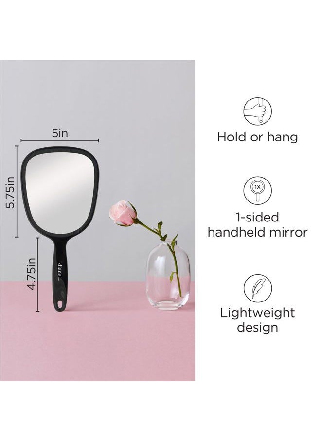 Diane Standard 1X Magnification Hand Mirror, Single Sided Hand Held Mirror with Handle for Salon, Barber, Grooming, Vanity, Shaving, and Travel, Medium, 5" x 11", Black  - Image 2