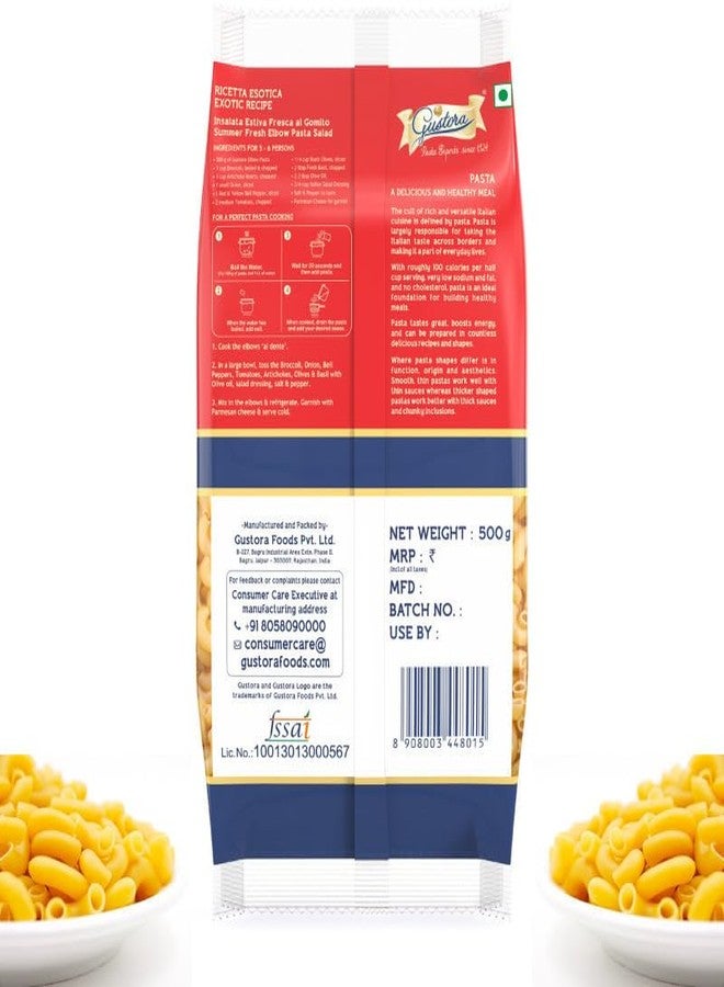 Gustora Healthy Elbow & Pipe Rigate Pasta Combo Made Of Durum Wheat Semolina I Rich In Protein & Fibre I Zero Cholesterol I Vegetarian I No Trans - Fat I Cooking Time 10 Min - (500 Gm X 2) - Image 3